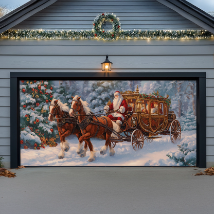 Shineful Garage Door Banner Decoration Santa’s Royal Christmas Carriage