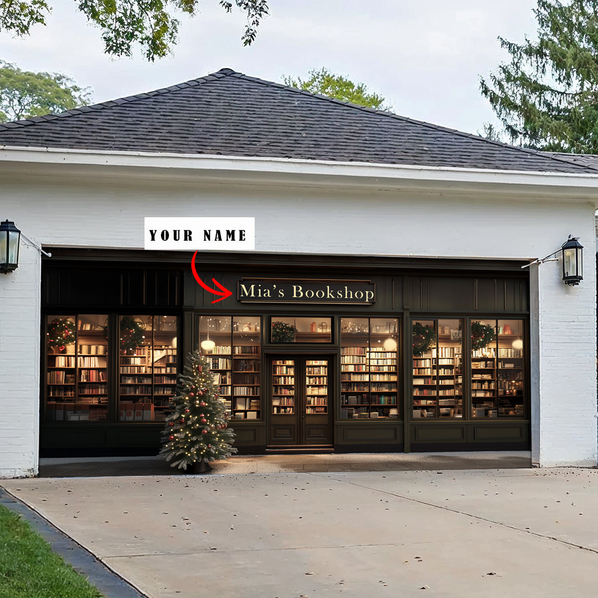Shineful Garage Door Banner Decoration Personalized Christmas Bookshop