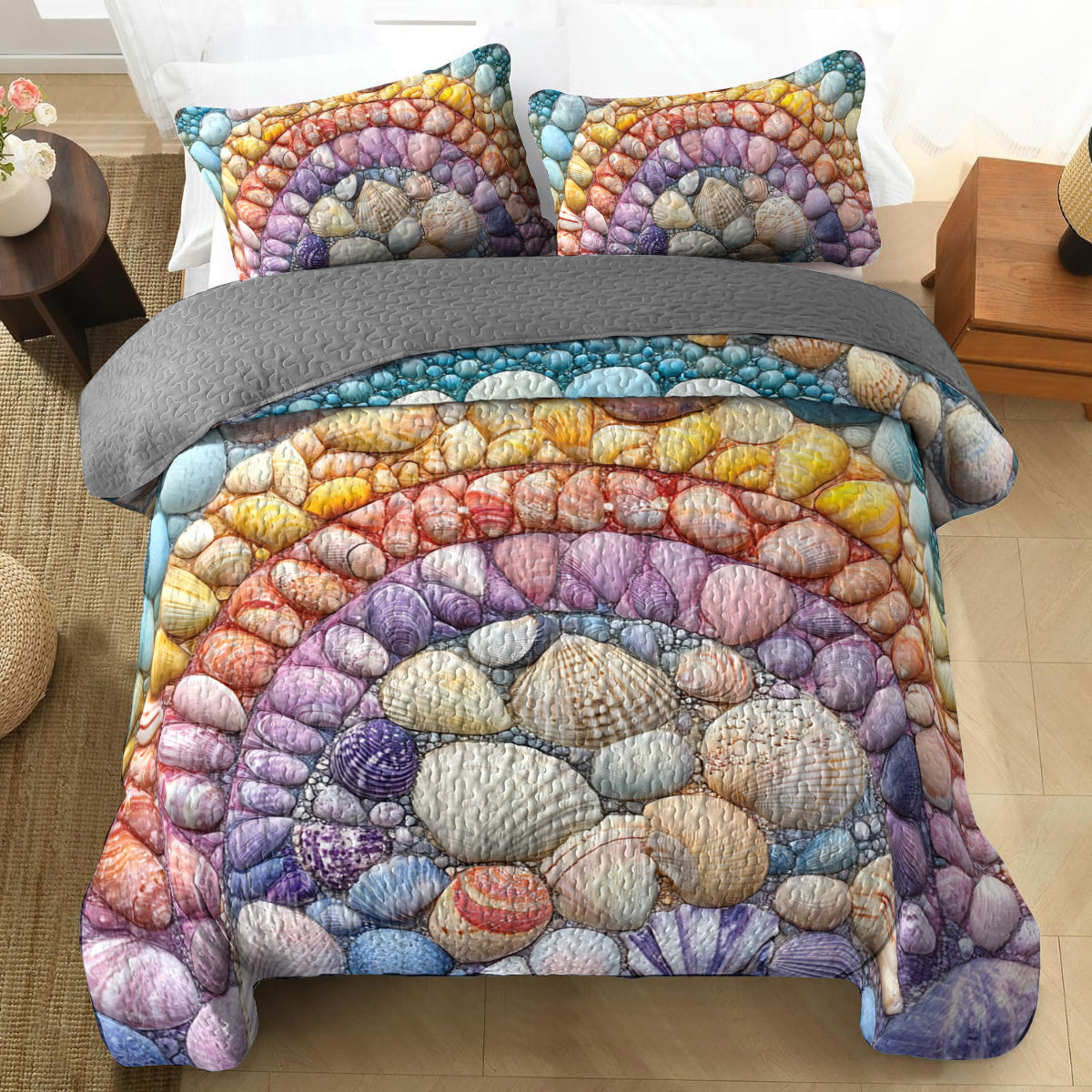Shineful All Season Quilt 3-Piece Set Rainbow Seashell