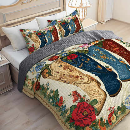 Shineful All Season Quilt 3-Piece Set Cowboy Boots And Flowers