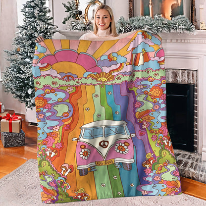 Shineful Fleece Blanket Rainbow Hippie Van