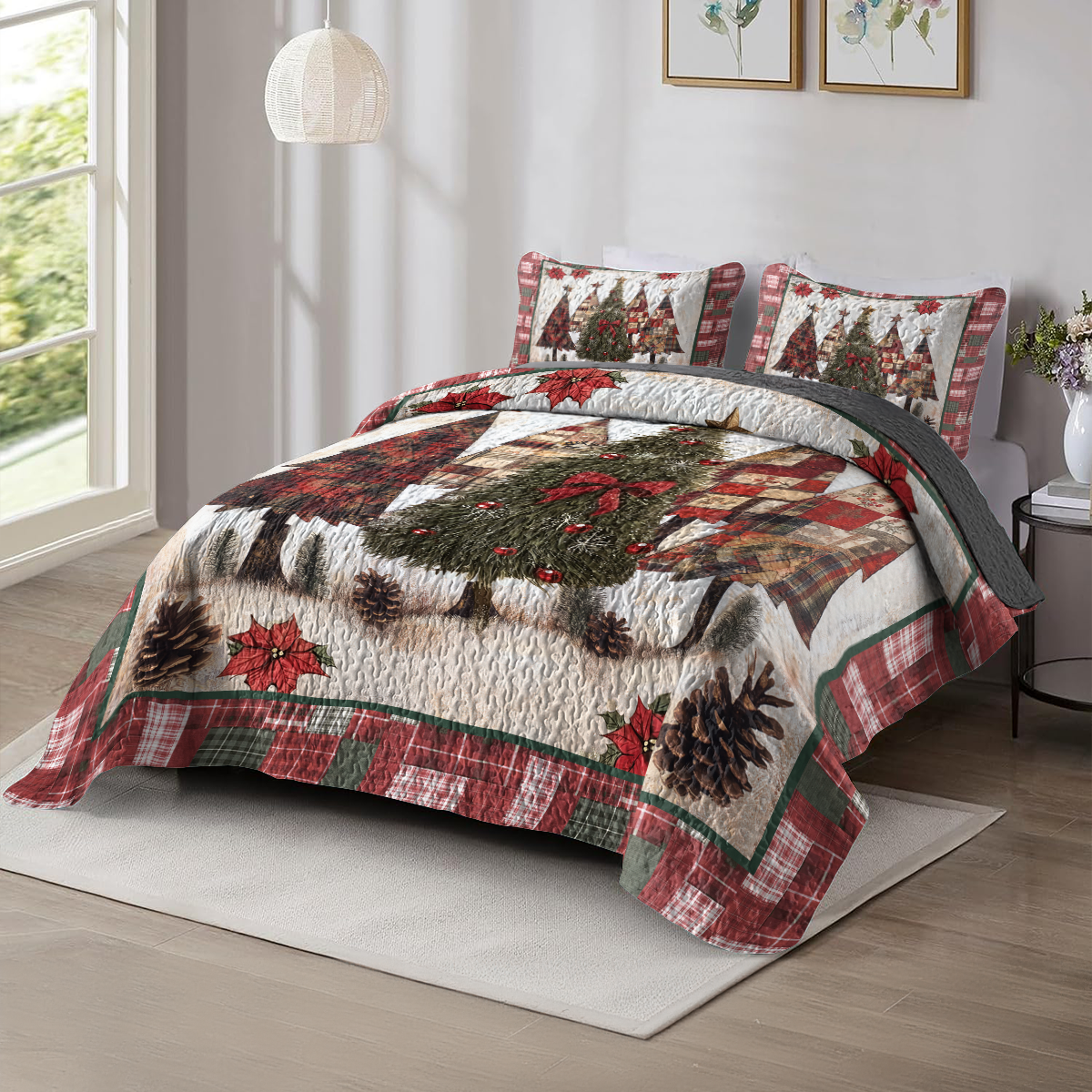 Shineful All Season Quilt 3-Piece Set Plaid Christmas Pines