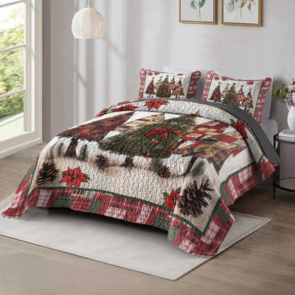 Shineful All Season Quilt 3-Piece Set Plaid Christmas Pines