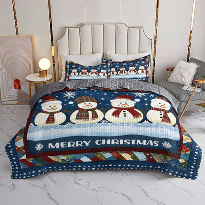 Shineful All Season Quilt 3-Piece Set Happy Snowman Family