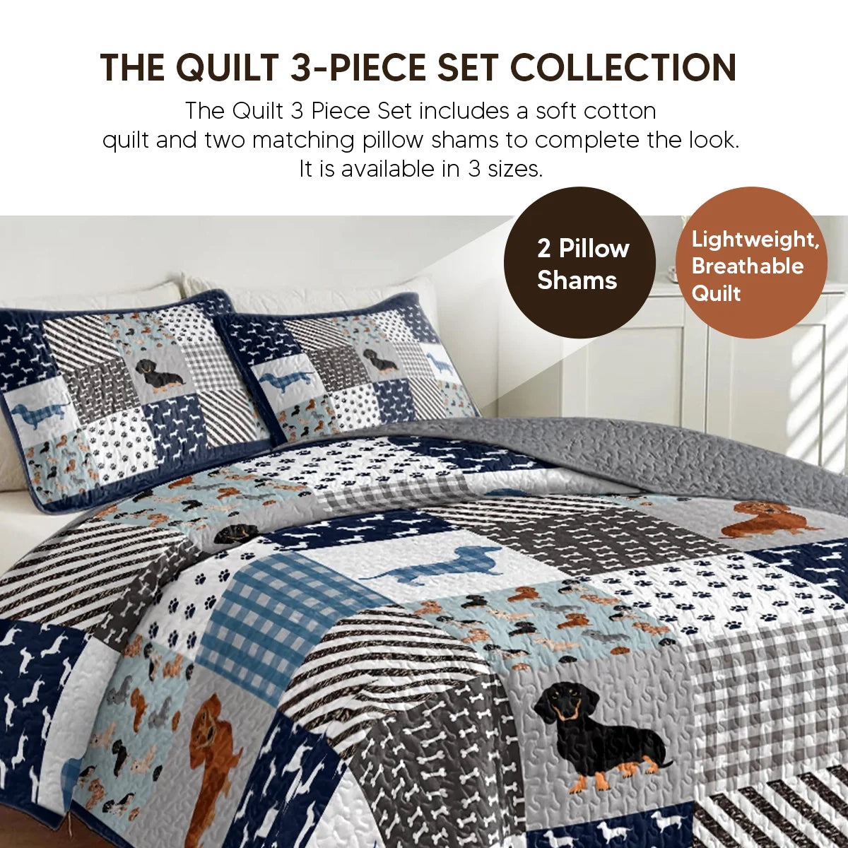 Shineful Quilt 3-Piece Set Dachshund Delight