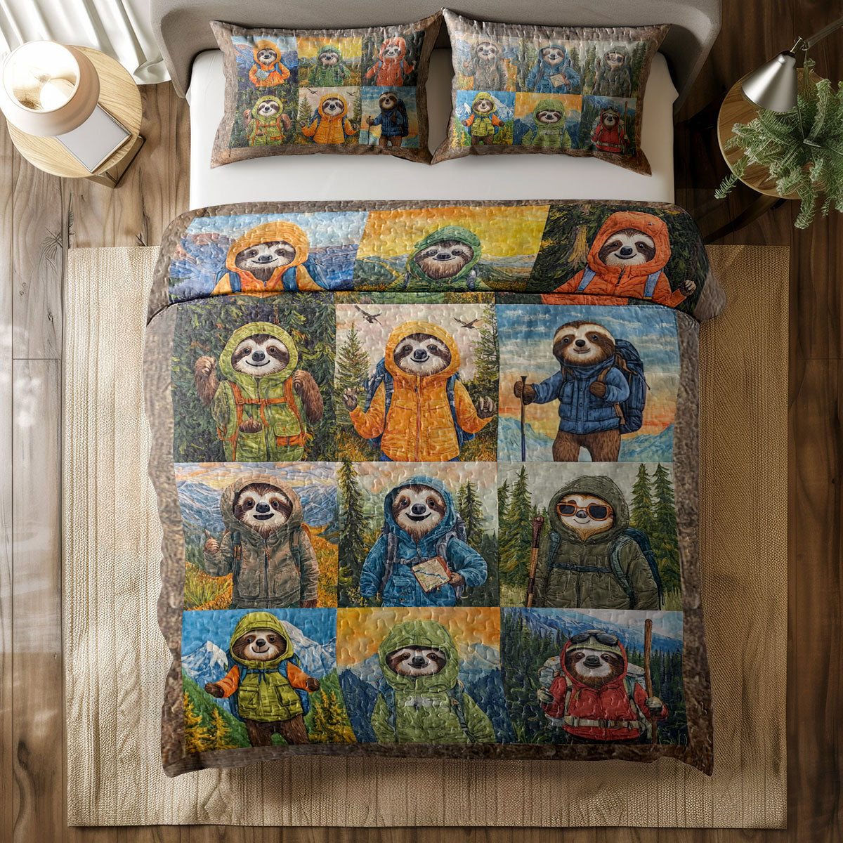 Shineful All Season Quilt 3-Piece Set Wilderness Sloth Hikers