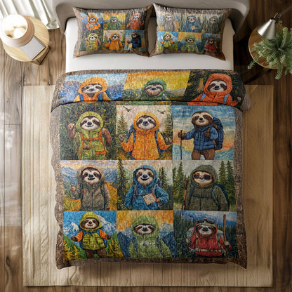 Shineful All Season Quilt 3-Piece Set Wilderness Sloth Hikers