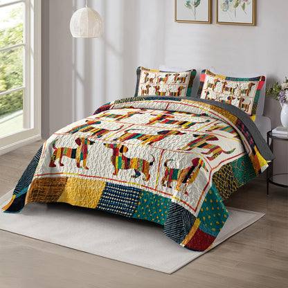 Shineful All Season Quilt 3-Piece Set - Cute And Active Dachshund