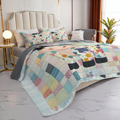 Shineful All Season Quilt 3-Piece Set Adorable Patchwork Cow