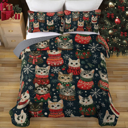 Shineful All Season Quilt 3-Piece Set Meowy Catmas