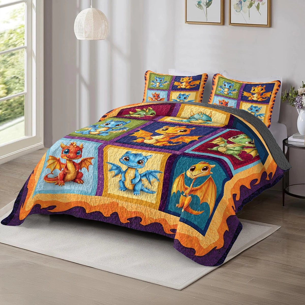 Shineful All Season Quilt 3-Piece Set - Adorable Baby Dragon Dreams
