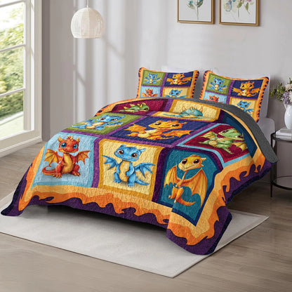 Shineful All Season Quilt 3-Piece Set - Adorable Baby Dragon Dreams