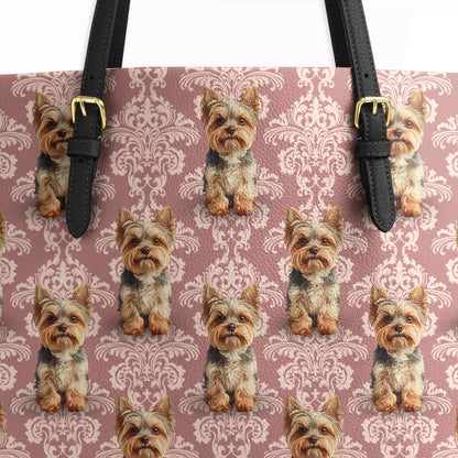 Shineful Leather Tote Bag Elegant Yorkie Bliss