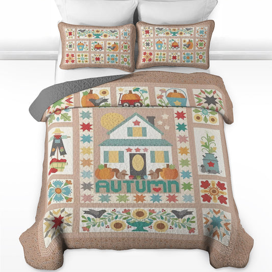 Shineful All Season Quilt 3-Piece Set Autumn Cottage Farm