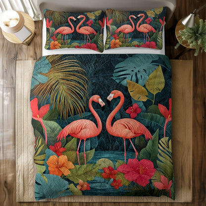 Shineful All Season Quilt 3-Piece Set - Flamingo Haven Tropical
