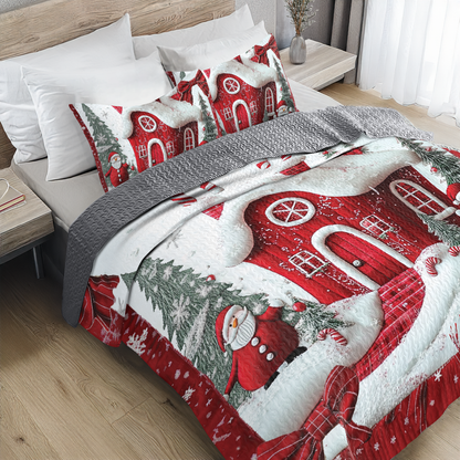 Shineful All Season Quilt 3-Piece Set - Whimsical Red House Christmas