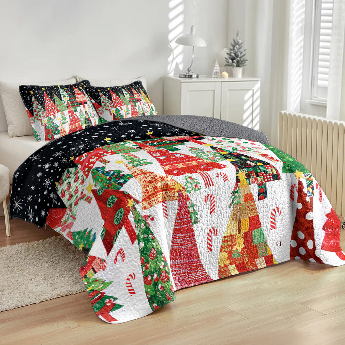 Shineful All Season Quilt 3-Piece Set Starry Night Christmas Tree