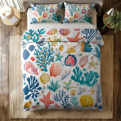 Shineful All Season Quilt 3-Piece Set - Seashell Ocean Breeze