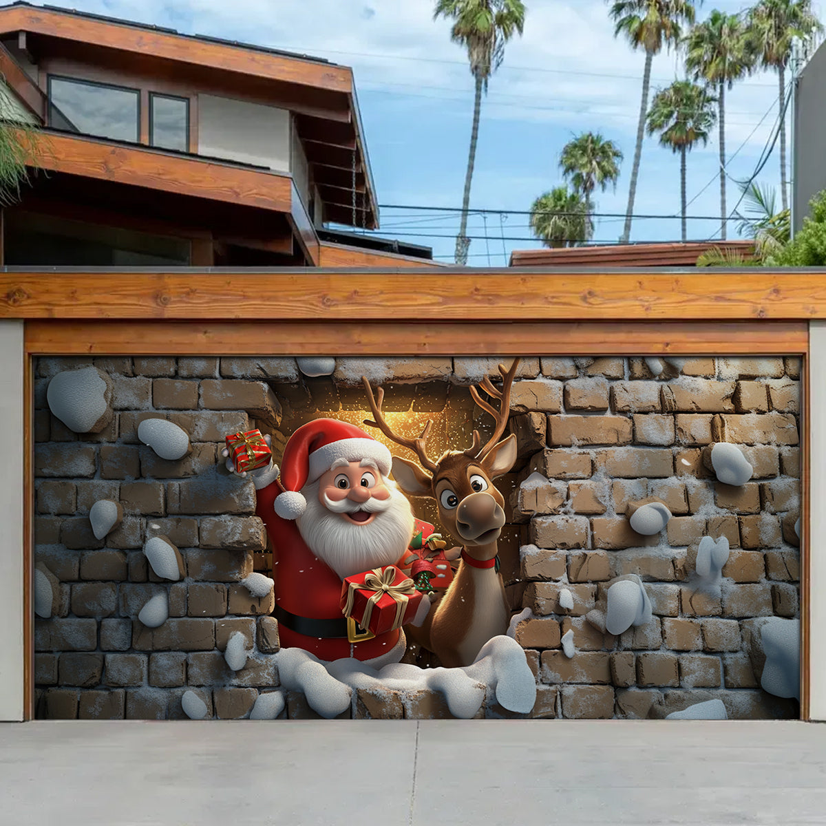 Shineful Garage Door Banner Decoration - 3D Santa & Reindeer