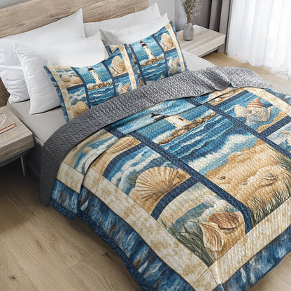 Shineful All Season Quilt 3-Piece Set - Seashells And Lighthouse