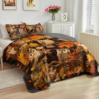 Shineful All Season Quilt 3-Piece Set Owl Autumn