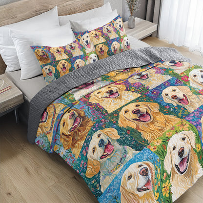 Shineful All Season Quilt 3-Piece Set Golden Retriever Garden