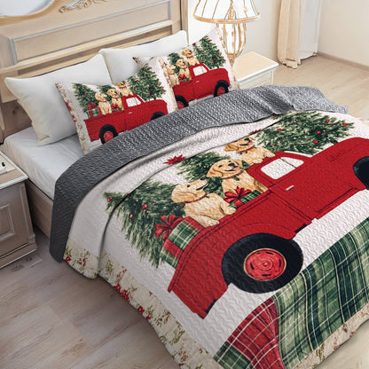 Shineful All Season Quilt 3-Piece Set Golden Retriever Christmas