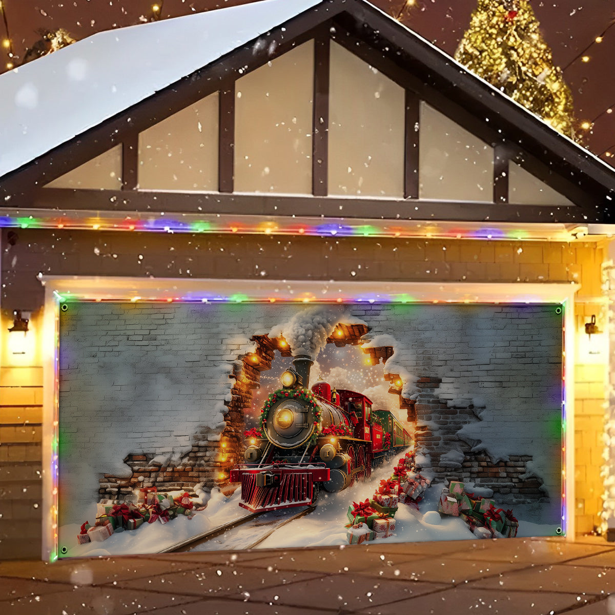 Shineful Garage Door Banner Decoration - Christmas Train 3D
