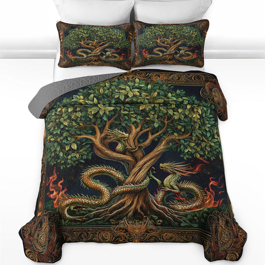 Shineful All Season Quilt 3-Piece Set Dragon & Tree Of Life