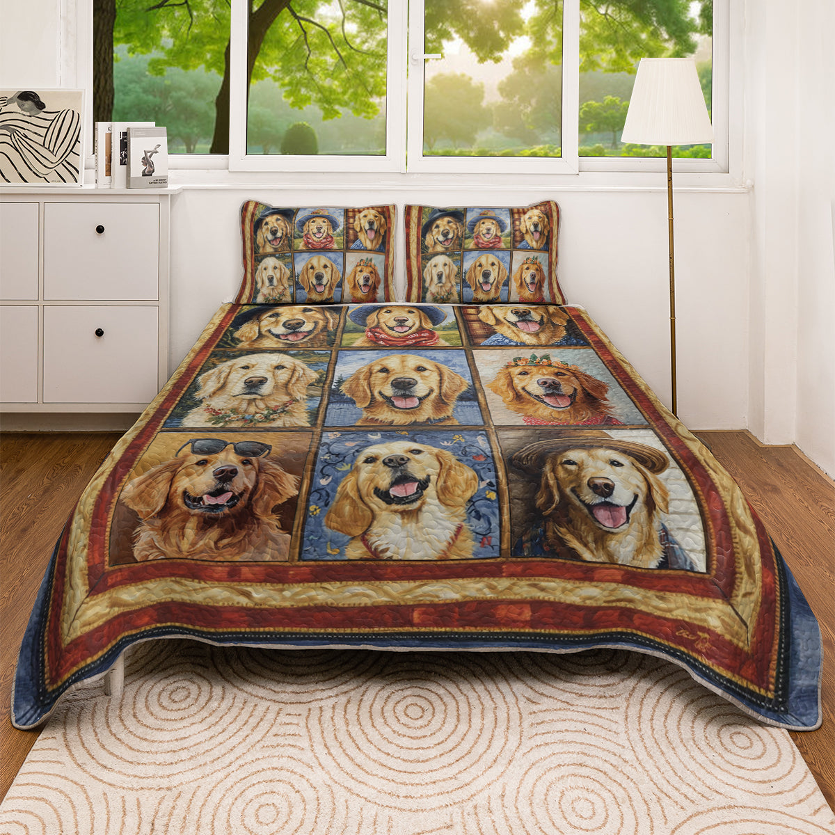 Shineful All Season Quilt 3-Piece Set Happy Golden Retriever