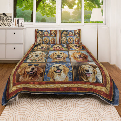 Shineful All Season Quilt 3-Piece Set Happy Golden Retriever