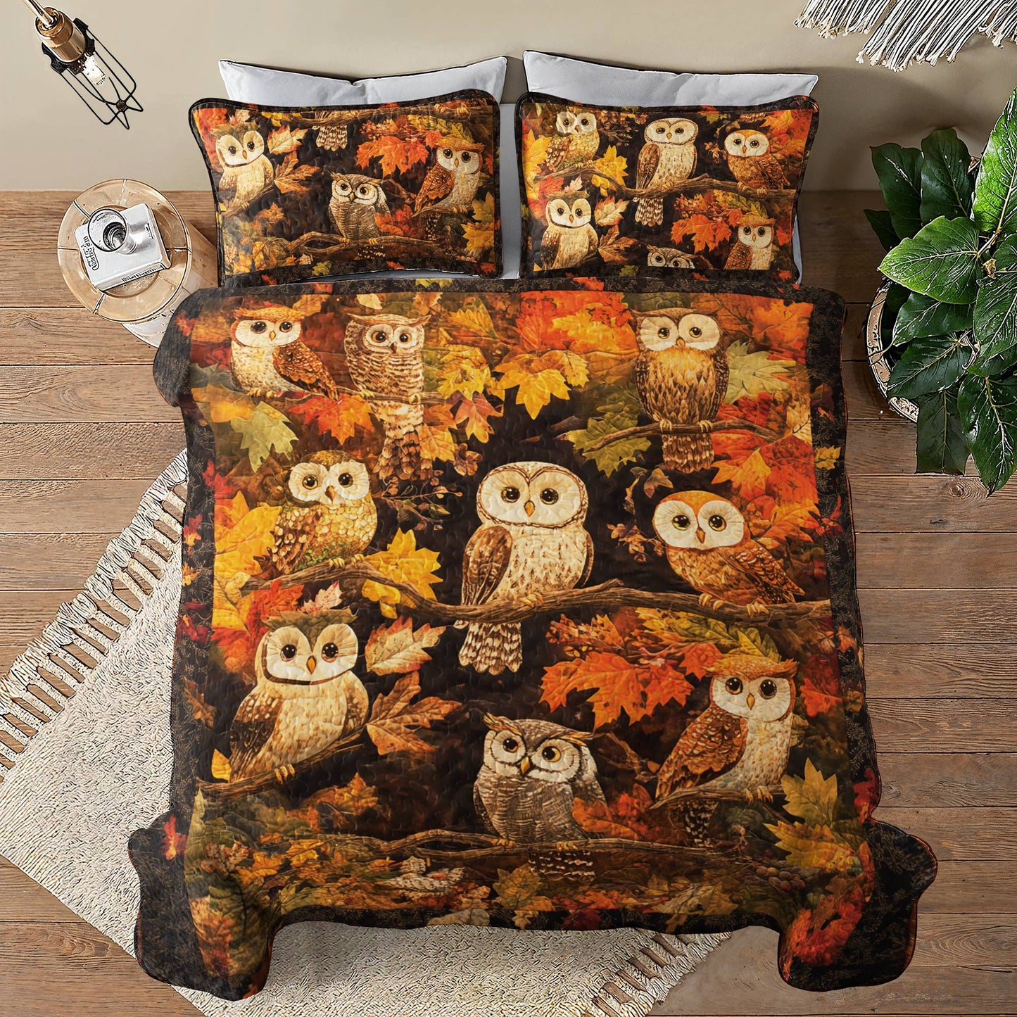 Shineful All Season Quilt 3-Piece Set Owl Autumn