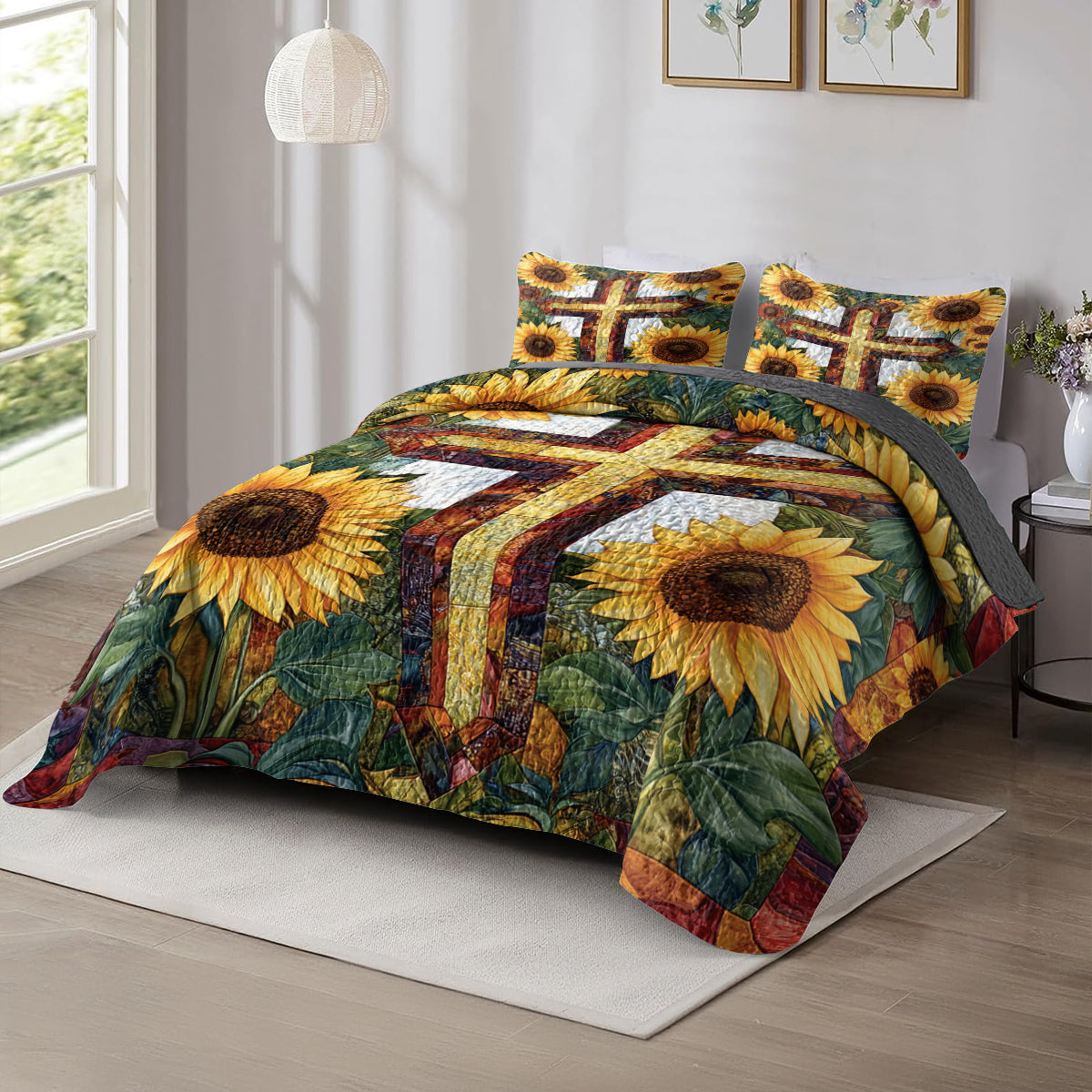 Shineful All Season Quilt 3-Piece Set Sunflower Cross