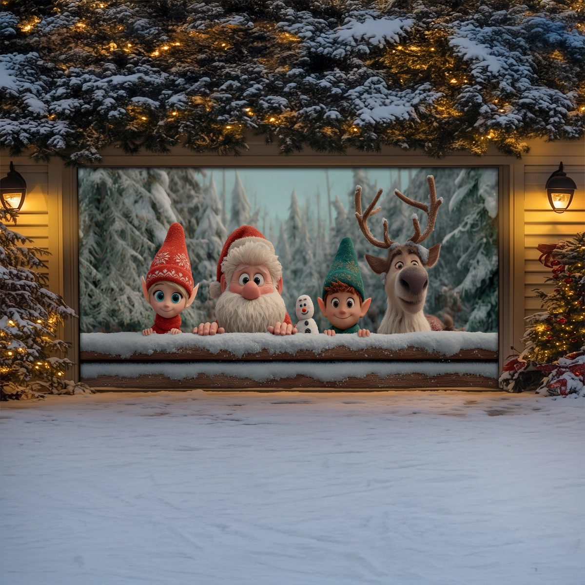 Shineful Garage Door Banner Decoration Santa & Friends Winter Peek