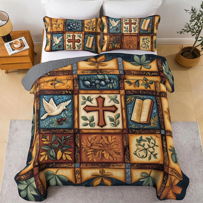 Shineful All Season Quilt 3-Piece Set Peaceful Cross