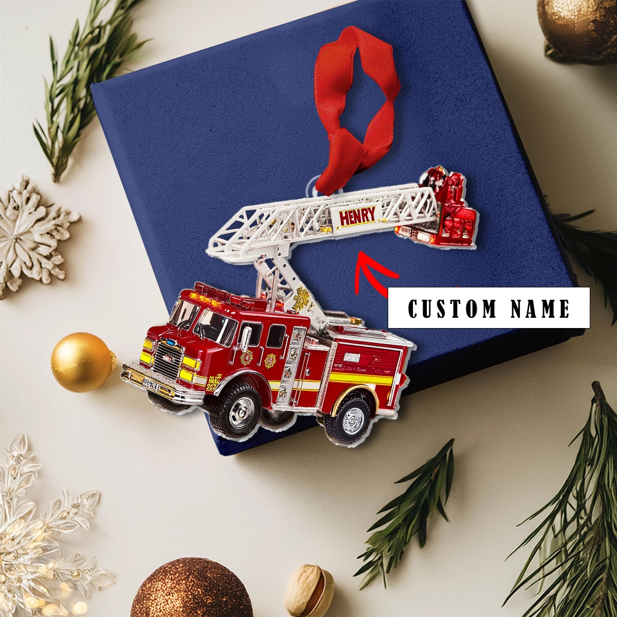 Shineful Acrylic Ornament Personalized Brave Firefighter Truck