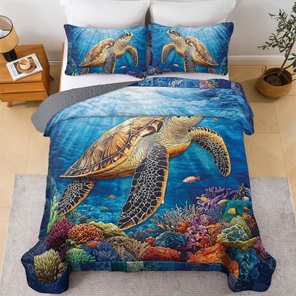 Shineful All Season Quilt 3-Piece Set Serenity Reef Sea Turtle