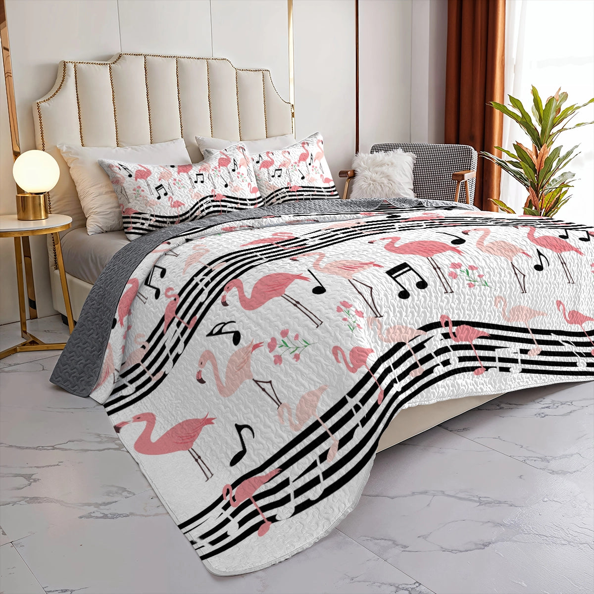 Shineful All Season Quilt 3-Piece Set Flamingo Melody