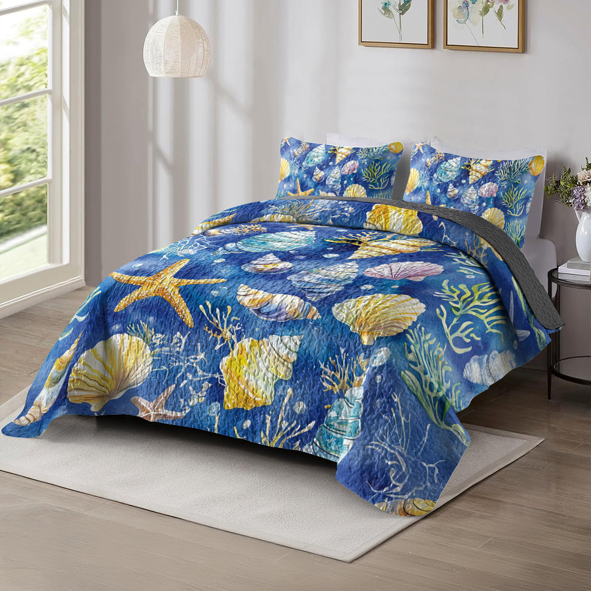 Shineful All Season Quilt 3-Piece Set Underwater Seashells