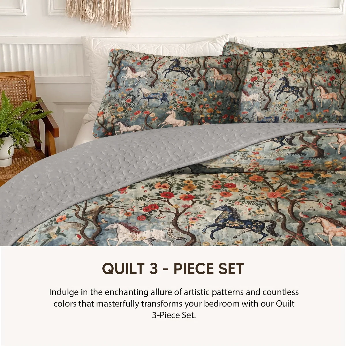 Shineful Quilt 3-Piece Set Mystical Steeds