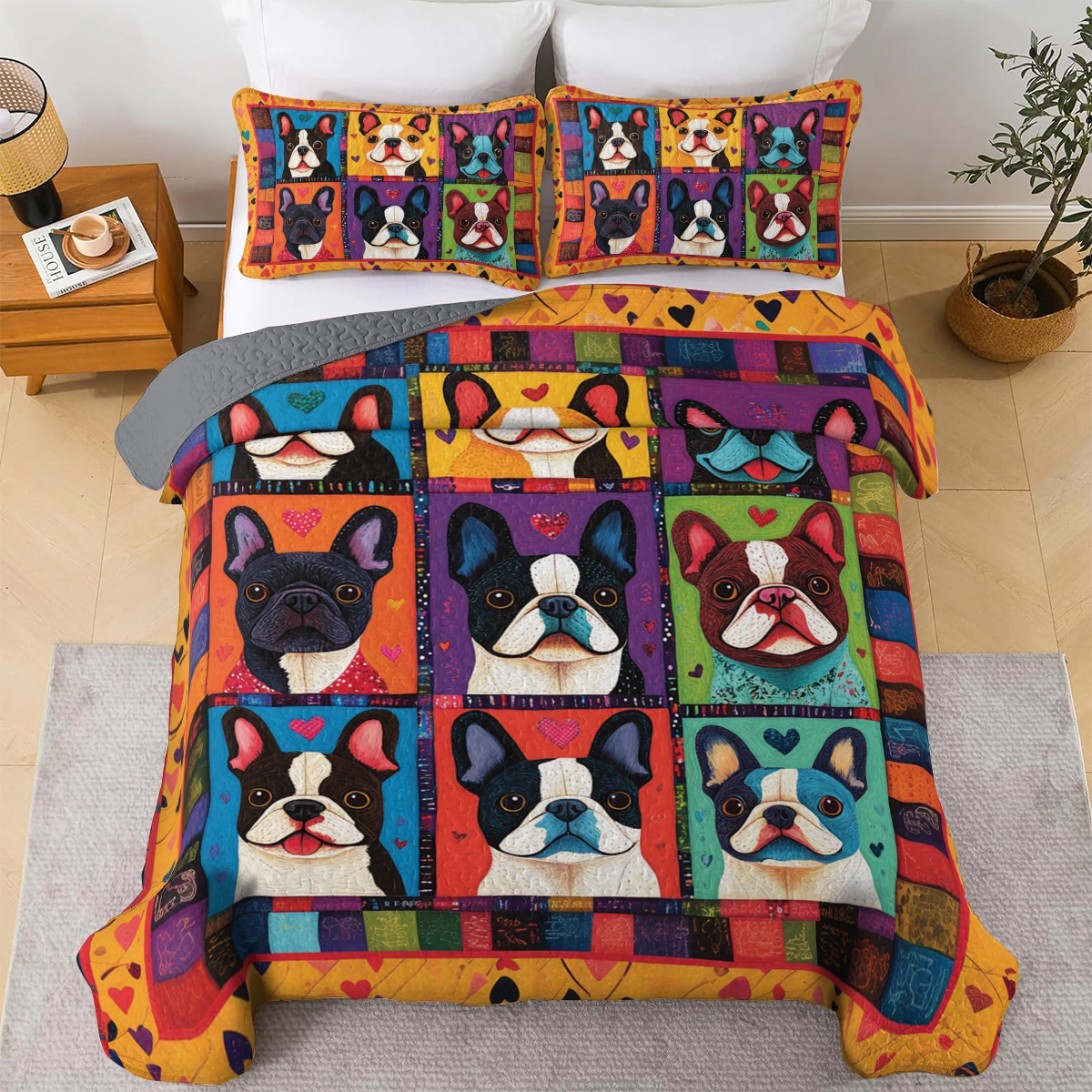 Shineful All Season Quilt 3-Piece Set French Bulldog Puppy Pop Art