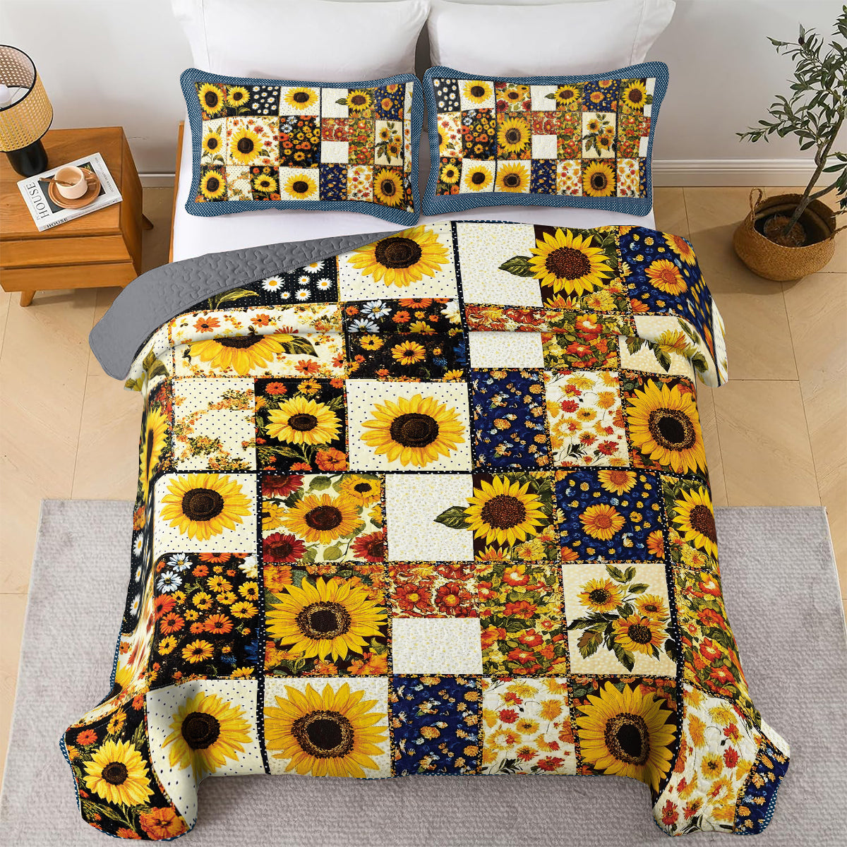 Shineful All Season Quilt 3-Piece Set - Golden Bloom Sunflower