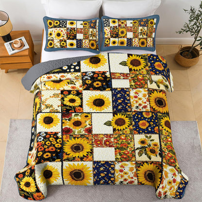 Shineful All Season Quilt 3-Piece Set - Golden Bloom Sunflower