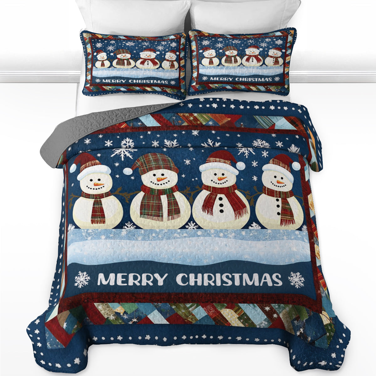 Shineful All Season Quilt 3-Piece Set Happy Snowman Family