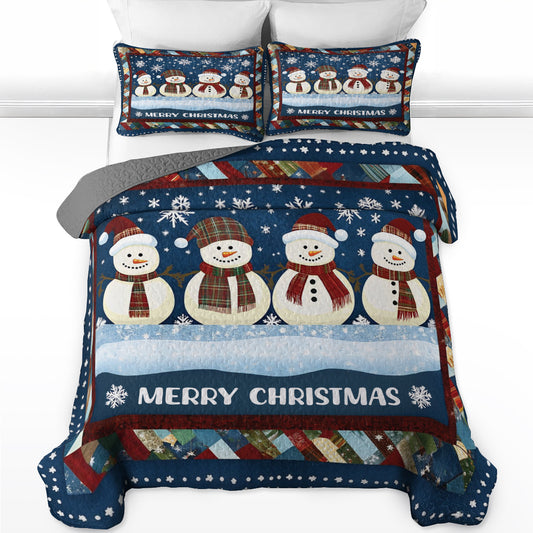 Shineful All Season Quilt 3-Piece Set Happy Snowman Family