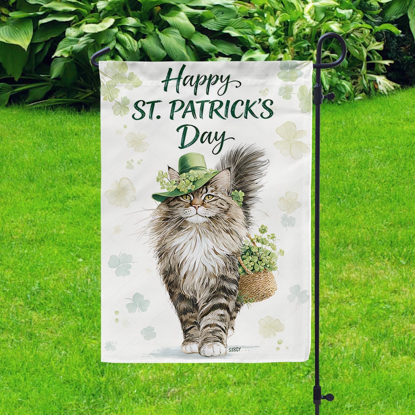 Shineful Gargen Flag 12" x 18" - Shamrock Cat