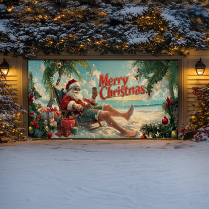 Shineful Garage Door Banner Decoration Tropical Santa Christmas Vibes