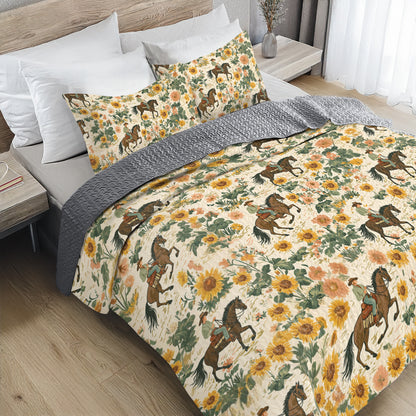 Shineful All Season Quilt 3-Piece Set Cowboy With Sunflower