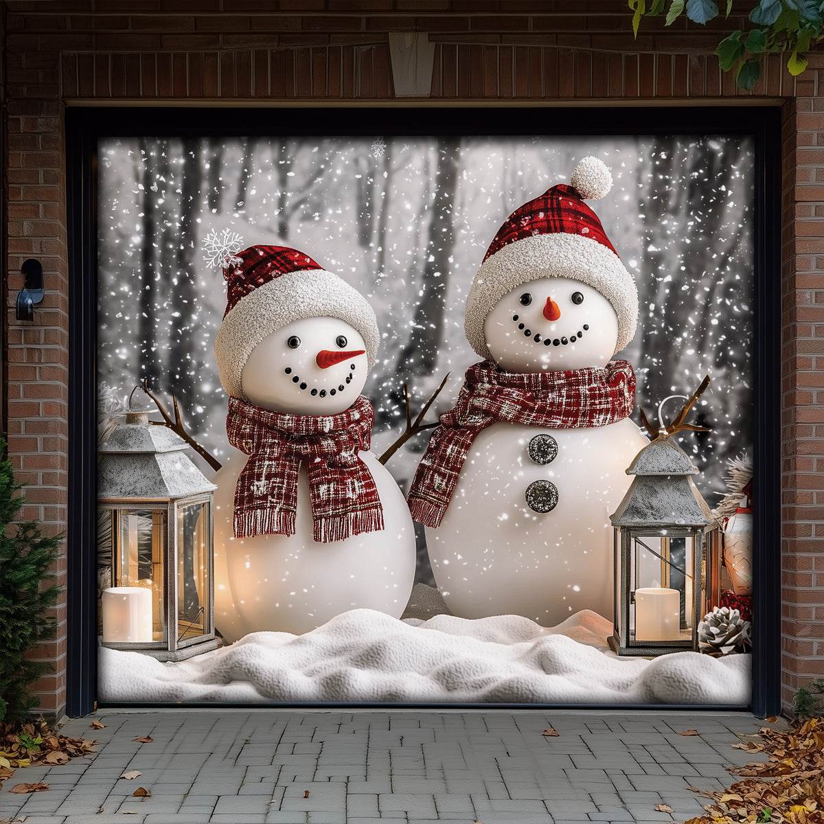 Shineful Garage Door Banner Decoration Winter Forest Cheerful Snowman Couple