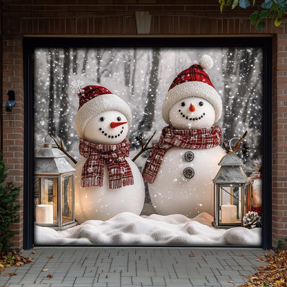 Shineful Garage Door Banner Decoration Winter Forest Cheerful Snowman Couple
